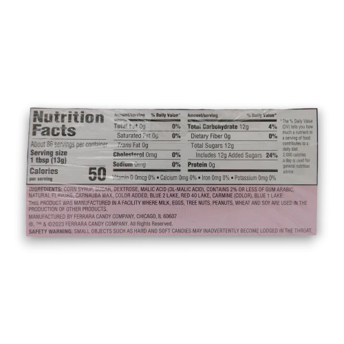 Nutritional information of Nerds Candy - Original - Grape & Strawberry (Display unit | 24 x 46g packs).