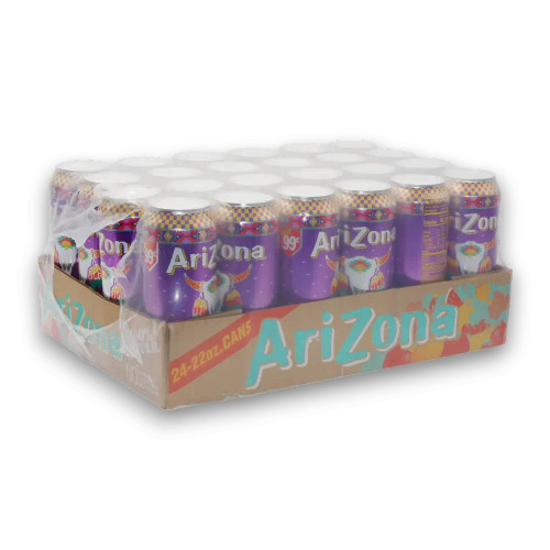 AriZona Fruit Punch 680ml can with visible nutrition facts, part of a 24-pack bulk case, available at The Professors Online Lolly Shop.