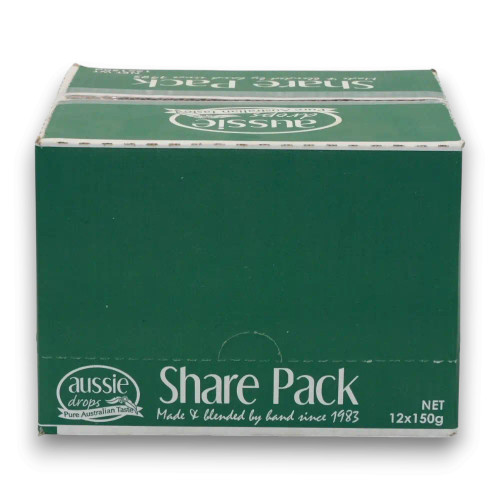 Aussie Drops Butter & Menthol Sharepack bulk carton, ideal for retail and service stations, available at The Professors.