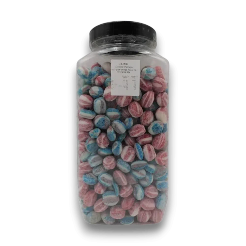Maxons of Sheffield Aniseed Humbugs traditional boiled sweets in 3.4kg jar packaging, available at The Professors Online Lolly Shop.