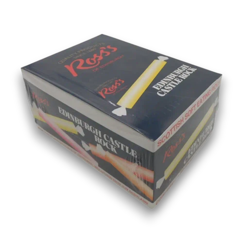 Ross's Edinburgh Castle Rock display unit containing 72 individually wrapped 22.5g Scottish soft eating rock sticks