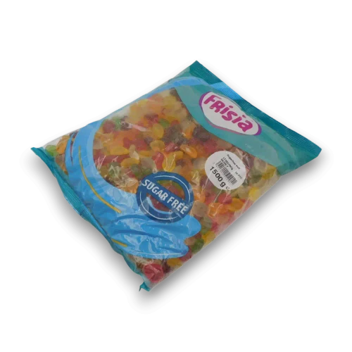 Astra Frisia Sugar Free Fruit Gummies 1.5kg bag featuring mixed fruit-shaped sugar free gummy lollies at The Professors