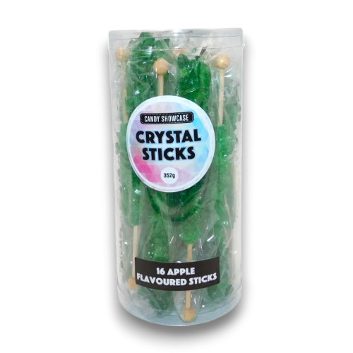 Crystal Sticks Green 16-pack of apple-flavoured rock candy swizzle sticks, perfect for candy buffets and events, available at The Professors Crystal Sticks Green 16-pack of apple-flavoured rock candy swizzle sticks, perfect for candy buffets and events, available at The Professors