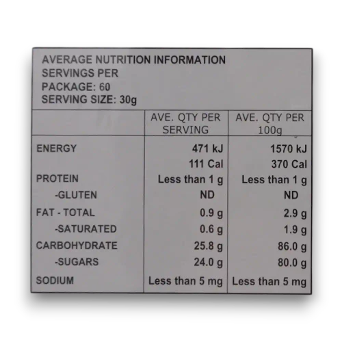 Nutrition information panel shown on the packaging for Zed Candy Monster Jawbreakers in 300g boxes.