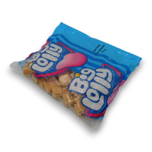 Soft caramel-flavoured square lollies in bulk 850g packaging, available at The Professors Online Lolly Shop.