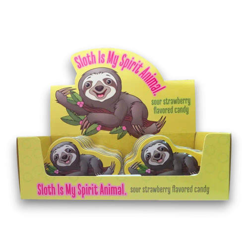 Sloth is My Spirit Animal Mints 12-tin display box, featuring playful sloth theme, available at The Professors.