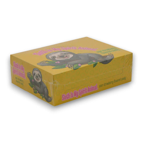 Sloth is My Spirit Animal Mints 12-pack display unit, featuring adorable sloth-themed sour strawberry candies.