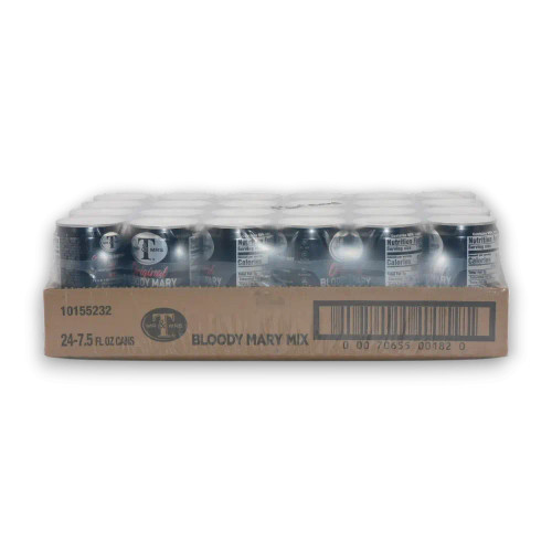 Mr & Mrs T Bloody Mary Mix 24 x 221ml cans with tangy tomato flavour and spices, available at The Professors Online Lolly Shop