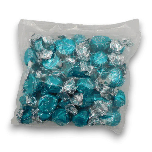 Pink Lady - White Choc Buttermint Twist Wraps in a 500g bag, showcasing blue foil-wrapped chocolates. Pink Lady - White Choc Buttermint Twist Wraps in a 500g bag, showcasing blue foil-wrapped chocolates.