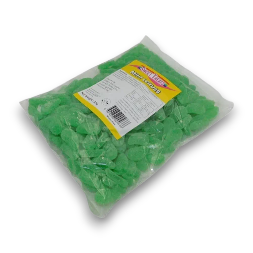 Sweet Treats Mint Leaves, 1kg bag of green sugar-coated lollies, right view at The Professors Online Lolly Shop.