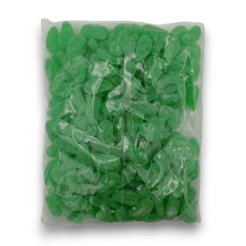 Sweet Treats Mint Leaves, 1kg bag of green leaf-shaped lollies, rear view at The Professors Online Lolly Shop.