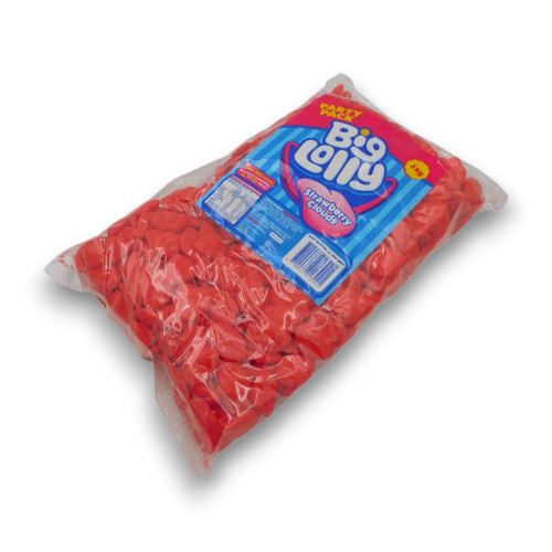 Big Lolly Strawberry Clouds soft strawberry flavoured gummies in 2kg bag, ideal for events, available at The Professors.