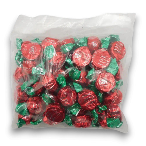 Pink Lady Pudding Twist Wraps 500g bag with festive red and green foil-wrapped chocolates, available at The Professors. Pink Lady Pudding Twist Wraps 500g bag with festive red and green foil-wrapped chocolates, available at The Professors.