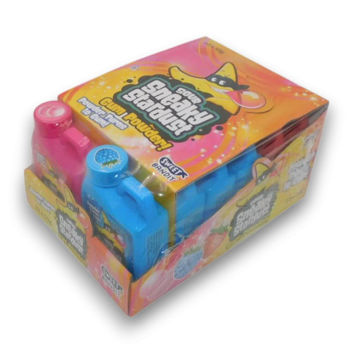 12-pack display unit of Sour Sneaky Stardust Gum Powder, available at The Professors Online Lolly Shop.