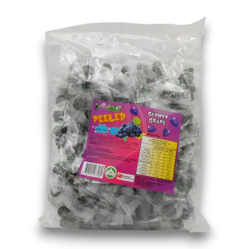 Juicy Jelly Peeled Gummy Grape 1kg bulk bag featuring dark purple grape-shaped jelly lollies, available at The Professors. Juicy Jelly Peeled Gummy Grape 1kg bulk bag featuring dark purple grape-shaped jelly lollies, available at The Professors.