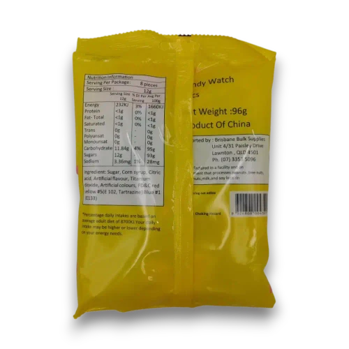 Retro-style candy watch lollies individually wrapped in 96g bag, available at The Professors Online Lolly Shop.