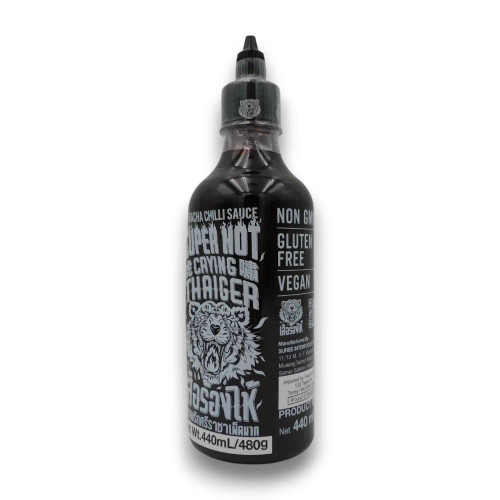 Crying Thaiger 440ml Super Hot Sriracha chilli sauce for extreme heat lovers, available at The Professors Online Lolly Shop.