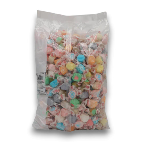 Taffy Town Salt Water Taffy bulk 2.3kg bag with colourful swirl patterns, available at The Professors Online Lolly Shop.