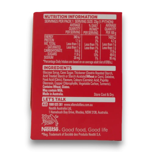 Nutritional panel of Allens - Killer Pythons (Display unit | 24 x 23g pcs). Nutritional panel of Allens - Killer Pythons (Display unit | 24 x 23g pcs).