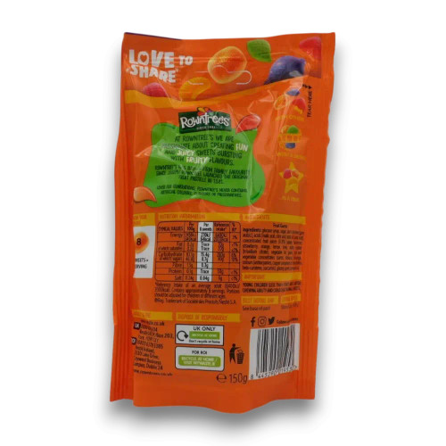Rowntree’s Fruit Gums 150g bag with colourful chewy sweets, from The Professors Online Lolly Shop.