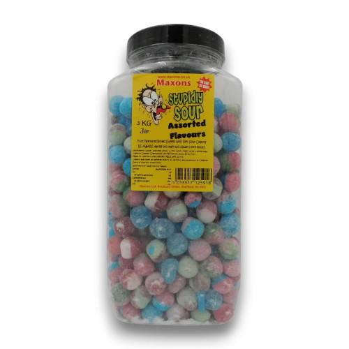 Maxons Stupidly Sour Assorted Flavours 3kg jar of sour boiled sweets, available at The Professors Online Lolly Shop.