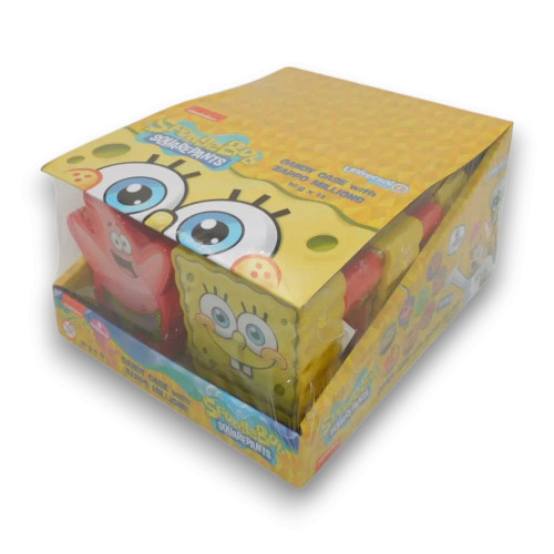 Licensed Nickelodeon candy cases featuring SpongeBob and Patrick, 10g each, in a 12-piece box at The Professors Online Lolly Shop.