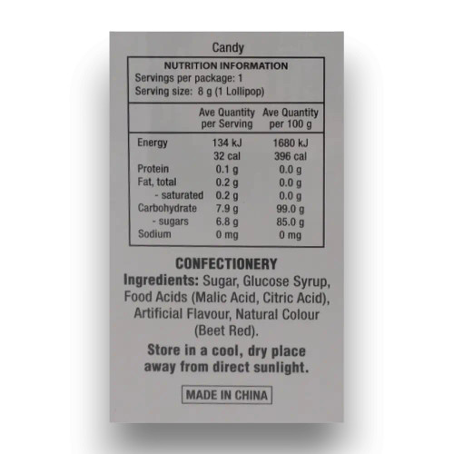 Nutritional information of Nickelodeon - Spongebob SquarePants - Pop Pals - Strawberry (Display unit | 12 x 8g pcs).