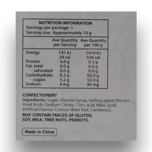 Nutritional information of Nickelodeon - Paw Patrol - Drink & Go with Candies (Display unit | 12 x 10g pcs).