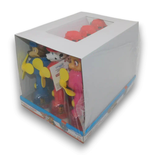Battery-operated Paw Patrol Funky Fans with strawberry and orange jelly candies inside, available at The Professors Online Lolly Shop.