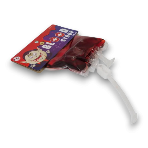 Blood Bag Syrup with tube for themed Halloween parties at The Professors Online Lolly Shop