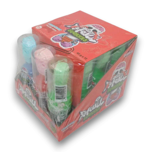 Fun novelty Skull Suckers Gel Pops with spooky skull design and sour ooze effect, 40g, available at The Professors Online Lolly Shop.