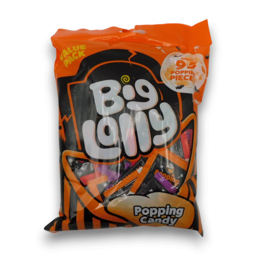 Big Lolly Popping Candy 150g bag with ~95 mini sachets in assorted flavours, available at The Professors Online Lolly Shop. Big Lolly Popping Candy 150g bag with ~95 mini sachets in assorted flavours, available at The Professors Online Lolly Shop.