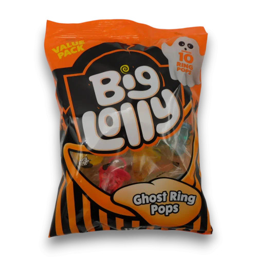 Big Lolly Ghost Ring Pops 120g bag with ~10 novelty lollipops, available at The Professors Online Lolly Shop. Big Lolly Ghost Ring Pops 120g bag with ~10 novelty lollipops, available at The Professors Online Lolly Shop.