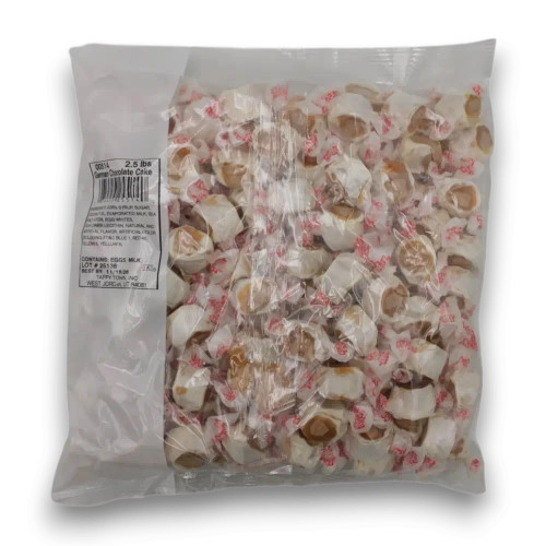 German Chocolate Cake flavour chewy salt water taffy pieces by Taffy Town, bulk 1.13kg packaging, at The Professors Online Lolly Shop.