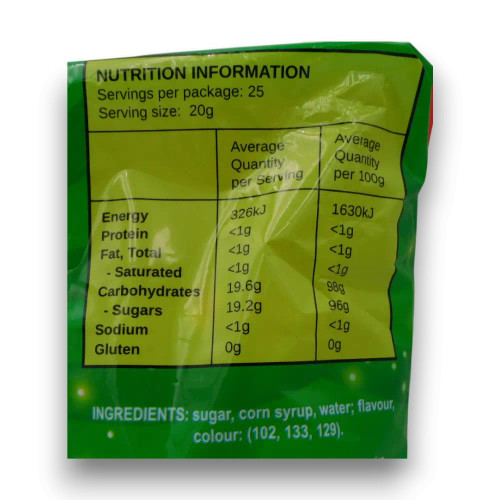 Nutritional information of AIT - Starlite Mints (500g bag).