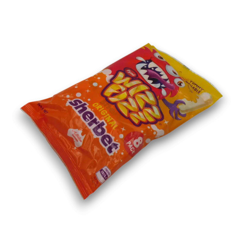 Original Wizz Fizz Sherbet sachets in 144g party-size bag, available at The Professors Online Lolly Shop.