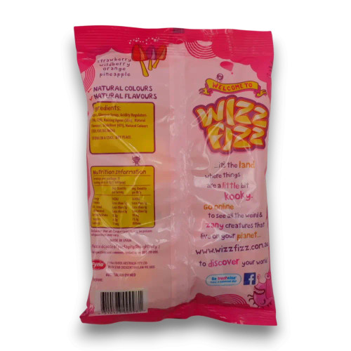 Assorted fizzy lollipops from Wizz Fizz Fruity Pops 132g bag, available at The Professors Online Lolly Shop.