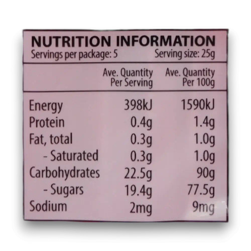 Nutritional information of Fyna - Big Boss - Musk Stix (125g bag | ~8 x 15.6g sticks).