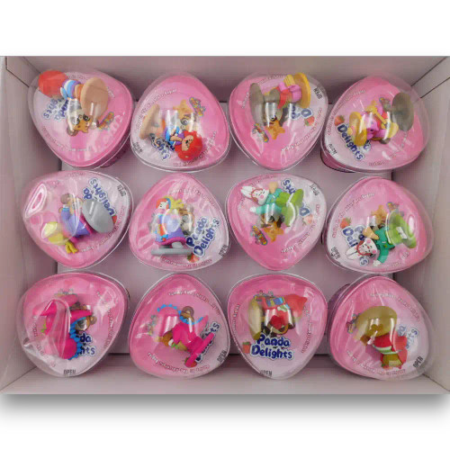 Kids Frenzy Panda Delights Strawberry 12 x 55g biscuit cups in pink display unit, from The Professors Online Lolly Shop.