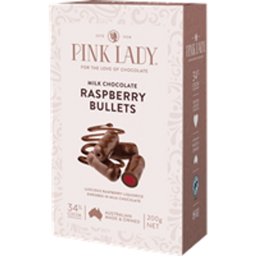 Pink Lady - Milk Chocolate Raspberry Bullets (200g box) Pink Lady - Milk Chocolate Raspberry Bullets (200g box)