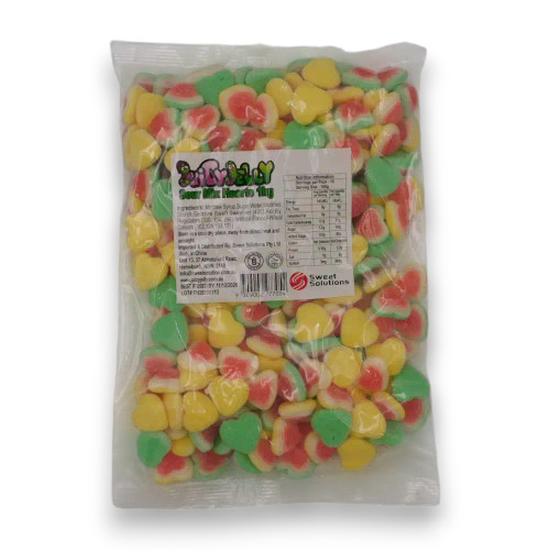 Juicy Jelly Sour Mixed Hearts 1kg bag with colourful heart-shaped sour jellies from The Professors Online Lolly Shop. Juicy Jelly Sour Mixed Hearts 1kg bag with colourful heart-shaped sour jellies from The Professors Online Lolly Shop.
