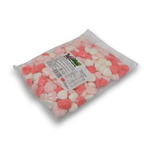 Juicy Jelly Sour Pink and White Hearts showing soft jelly texture and sour sugar coating from The Professors Online Lolly Shop.