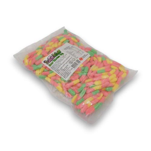 Juicy Jelly Sour Worms coated with tangy sugar crystals from The Professors Online Lolly Shop.