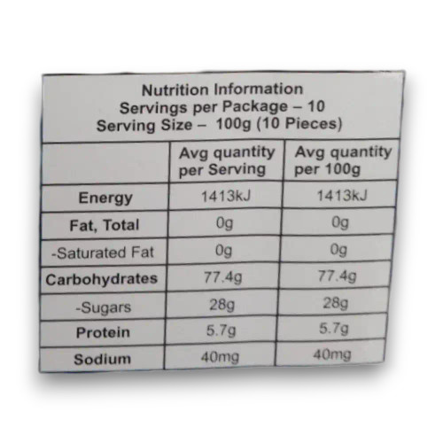 Nutritional information of Juicy Jelly - 3D Tropical Fish Gummy Candy (1kg bag).