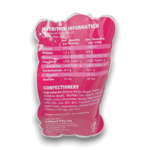 Nutritional information of Lolliland - Christmas Gummi Mix (500g bag | ~60 x 8.33g pcs).