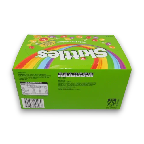 Skittles Mini Tubes Crazy Sours display unit showing branded retail-ready packaging.