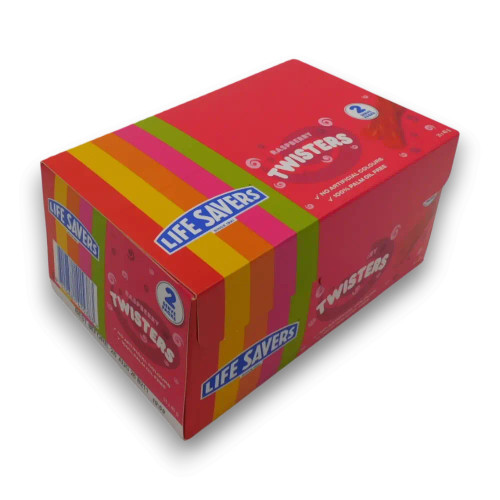 Life Savers Twisters Raspberry 2 Serves 40g pack showcasing chewy raspberry twist lollies, available at The Professors Online Lolly Shop.
