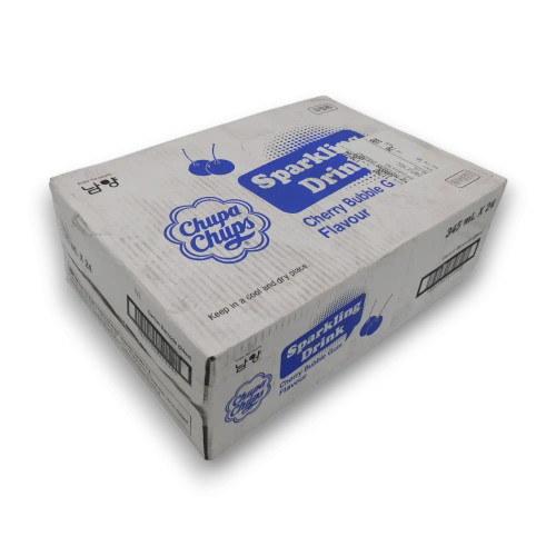Chupa Chups Sparkling Drink Cherry Bubble Gum display carton 24 x 345ml cans, boxed for wholesale use from The Professors.