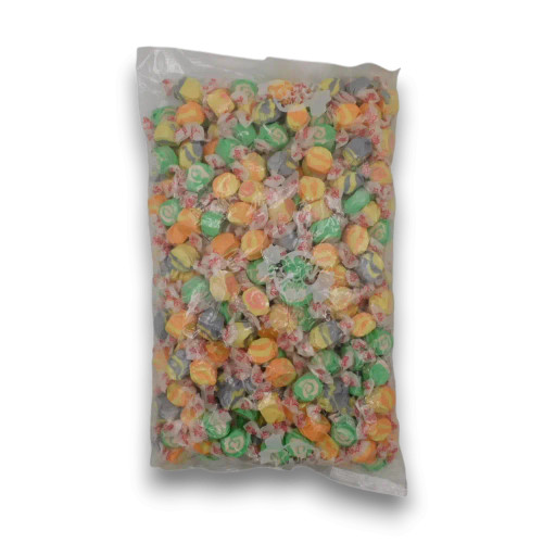 Taffy Town Salt Water Taffy Lemonade Stand 2.3kg bulk bag showing assorted wrapped taffy pieces from The Professors Online Lolly Shop.