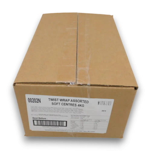 Front view of Pink Lady assorted soft centre chocolates 4kg carton for wholesale supply.